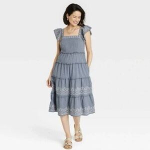 Knox Rose Women's Ruffle Short Sleeve Embroidered Tiered A-Line Dress